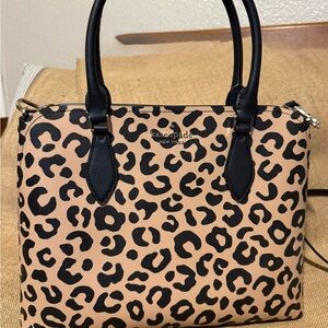 Kate Spade Black and Tan Leopard Satchel with shoulder strap